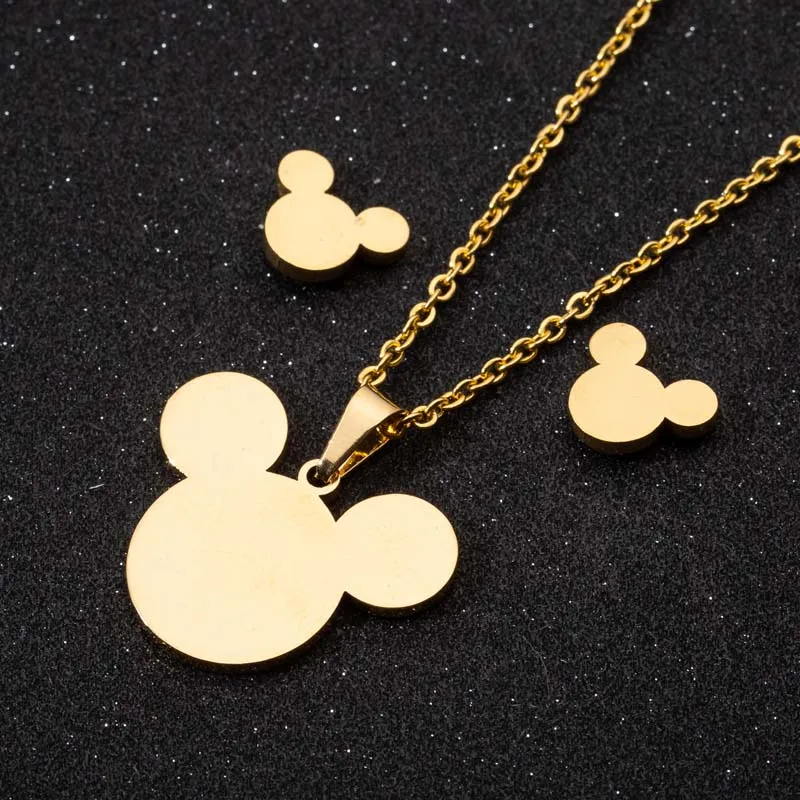 

Yiustar Girls Cartoon Mickey Pendant Chokers Necklaces Gold Stainless Steel Animal Mouse Necklace Sets for Women Kids Jewelry