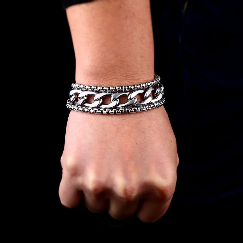 BEIER Link and Pearl chain Bracelet Stainless Steel Bracelet & Bangle Male Accessory Hip Hop simple Jewelry for man gift HSS007