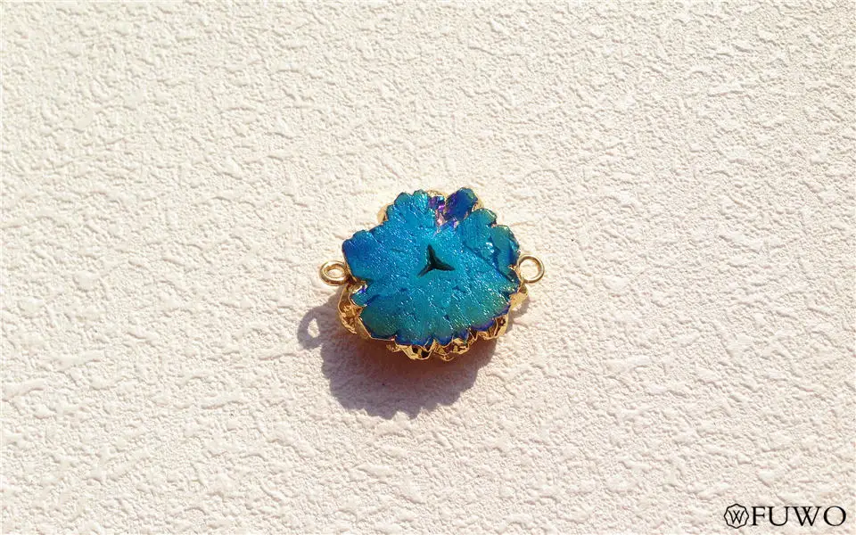 Natural Aura Stalactite Slice Connector Pendant 10