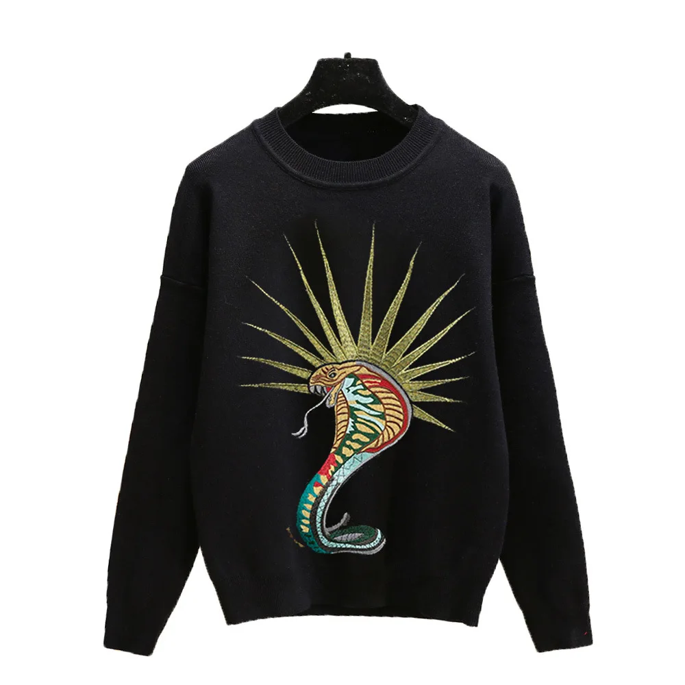 2018 autumn winter new woman sweaters fashion Embroidered glowing snake pullovers chic wild sweater women | Женская одежда