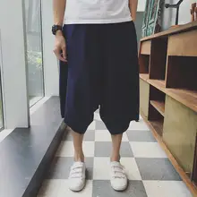 Европа и США Весна и лето новые большие размеры хлопок и лен свободные эластичные талии мульти карман мужские pantsM-5XL