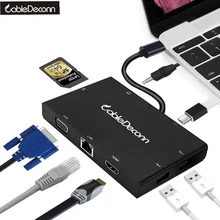 USB-C Thunderbolt 3 to HDMI 4K VGA 2xUSB 3.0 Hub Gigabit Ethnernet RJ45 USB-C PD Audio 3.5mm SD Slot Female Charger Adapter