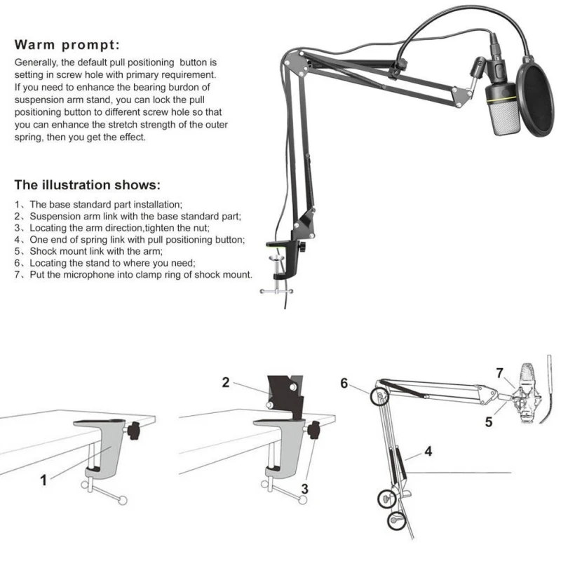 Регулируемый микрофон Подвеска стрелы Стенд Настольный держатель для радио Вещания Студии голос-над звуком студии сцены тв станции