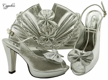 

Graceful silver high heel shoes and bag sets nice matching for evening dress MM1079,heel height 11.5cm