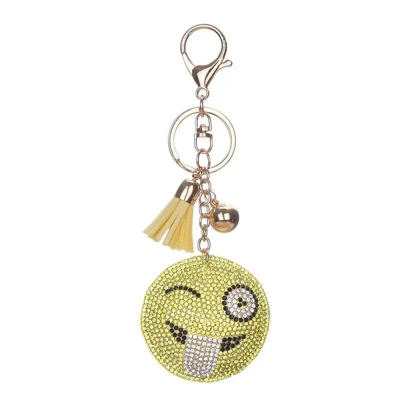 Funny Keychains Full Crystal Lovely Emoji Pendant Tassel Car Key Chains