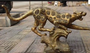 

118CM Huge China Bronze Ferocity Animal Asia Africa Lion leopard panther Statue