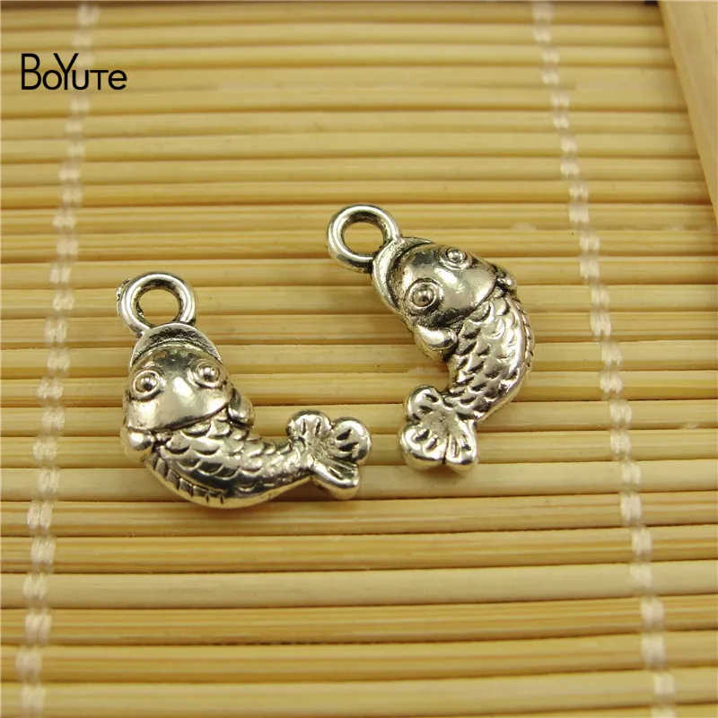 BoYuTe (100 PiecesLot) Metal Alloy Antique Silver Plated Mermaid Fish Charms Pendant Diy Hand Made Jewelry Accessories (10)