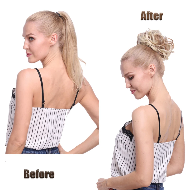 Short Synthetic Hair Big Bun Two Plastic Combs Clip In Curly Short