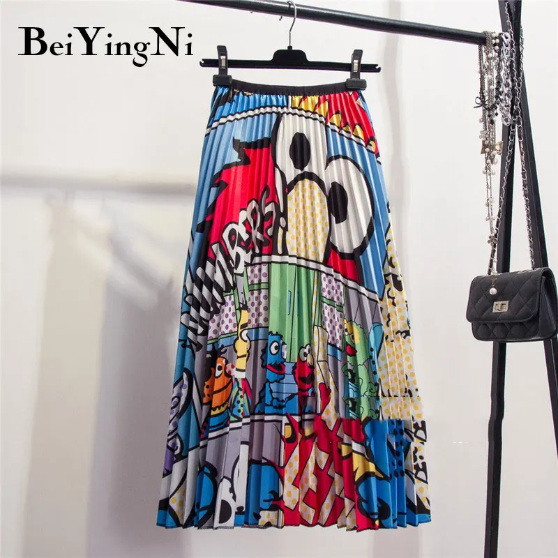 Beiyingni, 28 стилей, Европейский стиль, мультяшный рисунок, плиссированная юбка, для женщин, уличная, Корейская, до середины икры, высокое эластичное качество, юбки, вечерние, праздничные - Цвет: 8