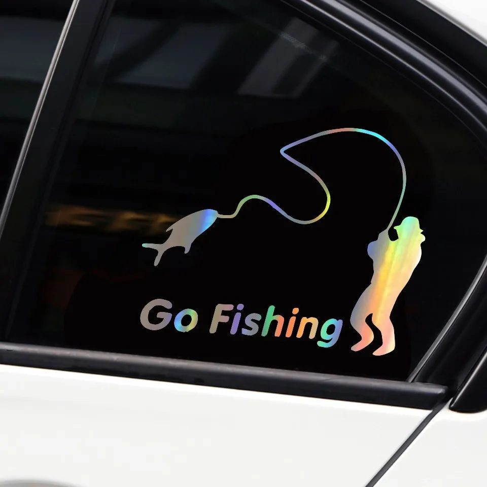Outdoor Sports Fishing GO FISHING Stickers Car Accessories Car Stickers Decals Black Silver Laser Motorcycle Sticker 1414cm (10)