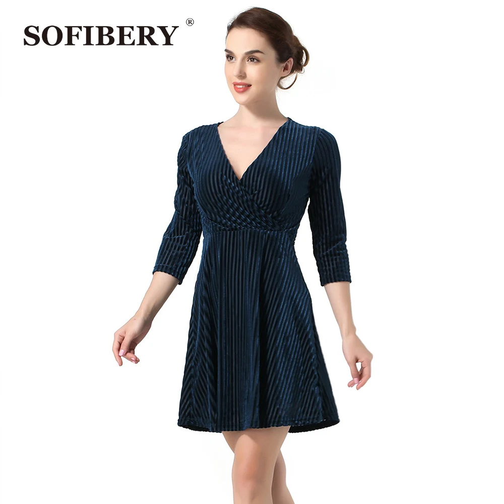 Sofibery Fashion Slim Womens Autumn Party Dresses Pure Velvet Dress 