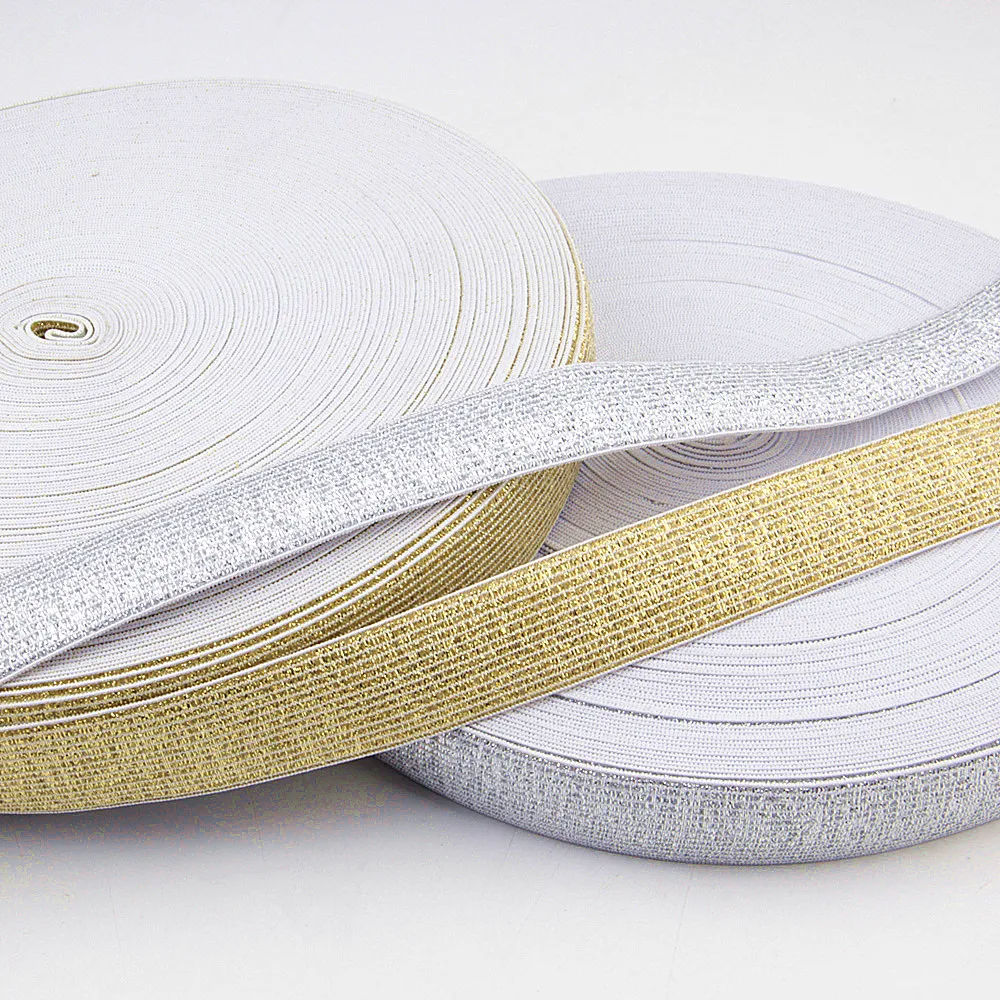 

Glitter Elastic Bands 25MM Width 2meters/package Gold Silver High Quality Nylon for Garment Trousers Sewing Accessories DIY