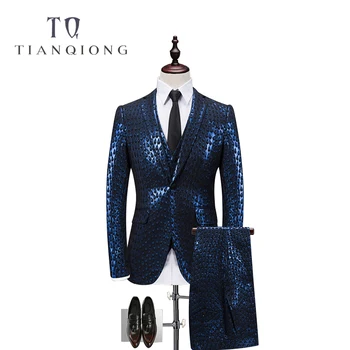 

TIAN QIONG 2018 Suits Mens Figured Suits Men Single Breasted 3 Piece Suits Club Outfits Men Tuxedo Jackets Social Terno Slim Fit