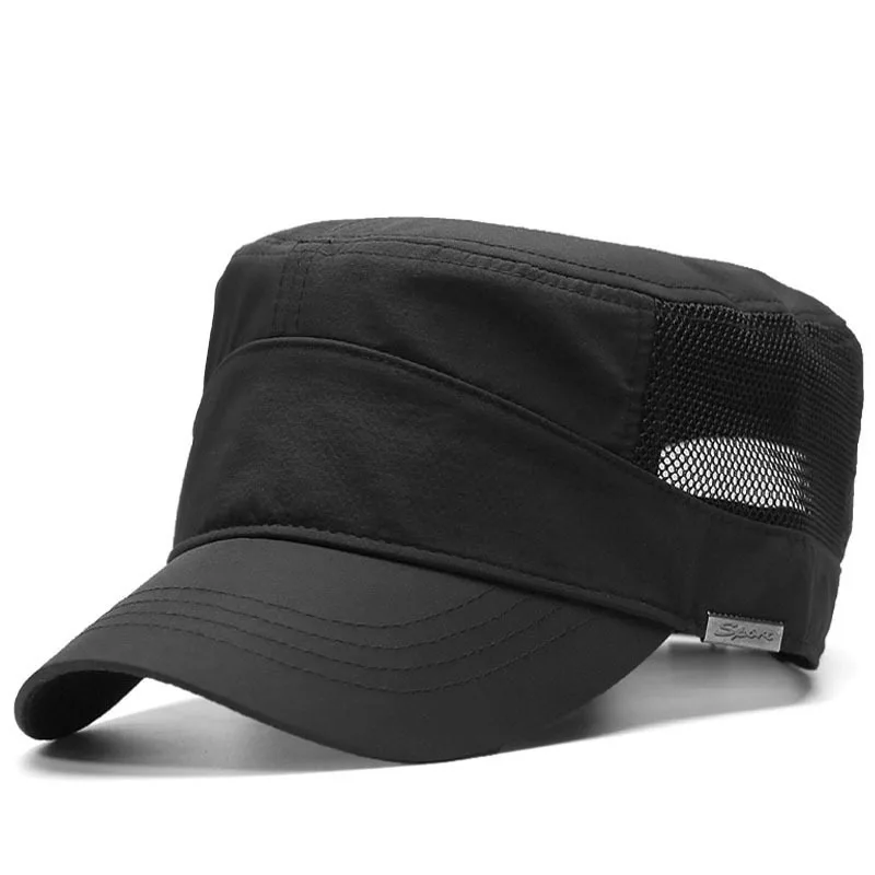 

Big Head Man Plus Size Flat Top Cap Men Summer Thin Fabric Mesh Sun Hat Male Army Hats 56-62cm