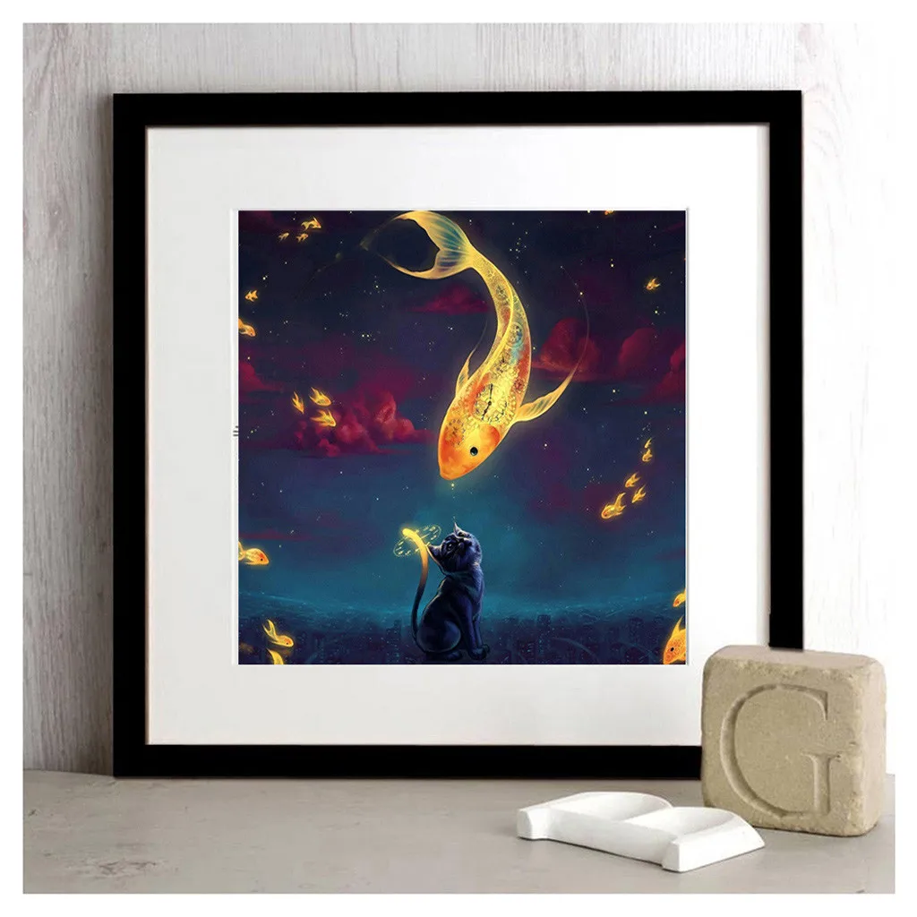 

Creative Happy Goldfish Lovely Cat Embroidery Paintings Rhinestone Pasted DIY Wonderful Night Sky Diamond Painting Cross Stitch