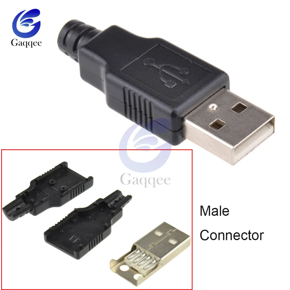 10Pcs USB2.0 Type-A Plug 4-pin Male Adapter Connector jack&Black Plastic Cover 