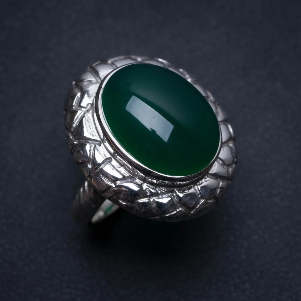 

Natural Chrysoprase Handmade Vintage 925 Sterling Silver Ring, US Size 7 S2135