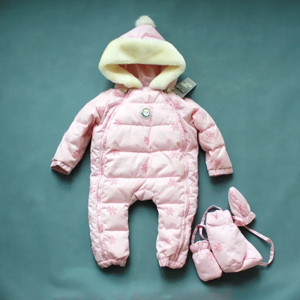 Зимний пуховый комбинезон для малышей 0-2 лет, жаккардовый пуховик - Цвет: Розовый
