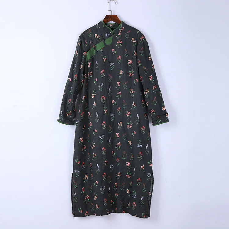 Robes Printemps Linge Vert Robe Nouvelle National À Longues Femmes Manches Coton Vent Automne Floral De Femme Longue Tqw4aFWZ4