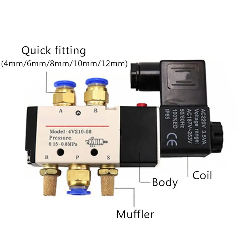 High Quality Dc 12v 24v Pneumatic Solenoid Valve 4v210-08
