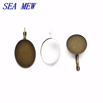 

SEA MEW 20 PCS 10*14mm 13*18mm 18*25mm Oval Cabochon Base Rind 8 Colors Plated Blank Earring Tooth Tray Clip Earrings Settings