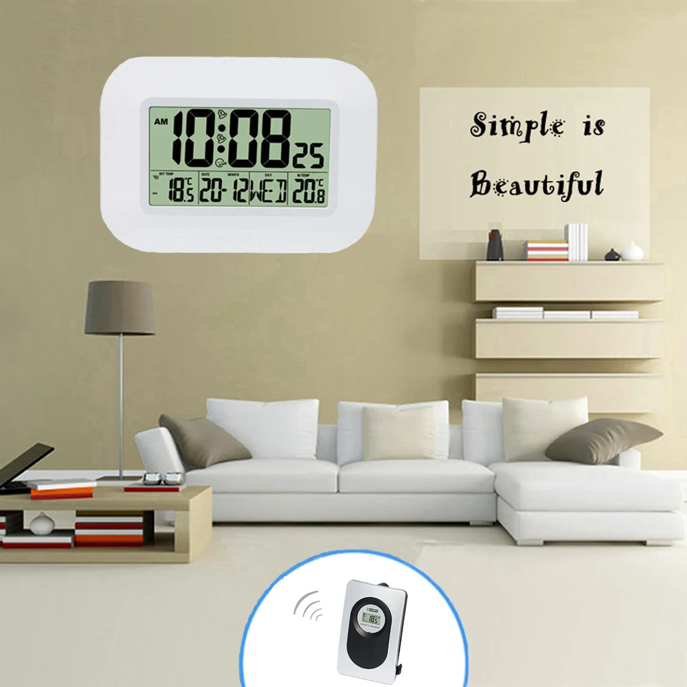 Big LCD Digital Wall Clock Thermometer Temperature Radio Controlled Alarm Clock RCC Table Desk Cale
