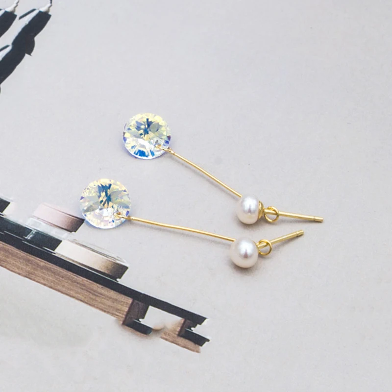 

BAFFIN Gold Color Long Pendant Crystal Drop Earrings Made With Austria ELEMENTS Simulated Pearl Pendientes For Women Jewelry