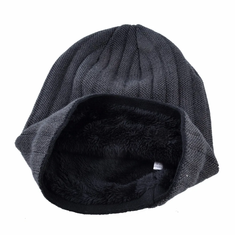 Winter Knitted Beanie Hat For Man Double Layer Warm Kniting Striped Bonnet Caps Male Thick Add Velvet Skullies Beanies Men Gorro