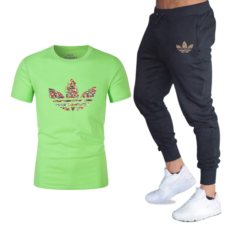 2019Summer Hot Sale Men's Sets T Shirts+pants Two Pieces Sets Casual Tracksuit new Male Casual Tshirt Gyms Fitness trousers men