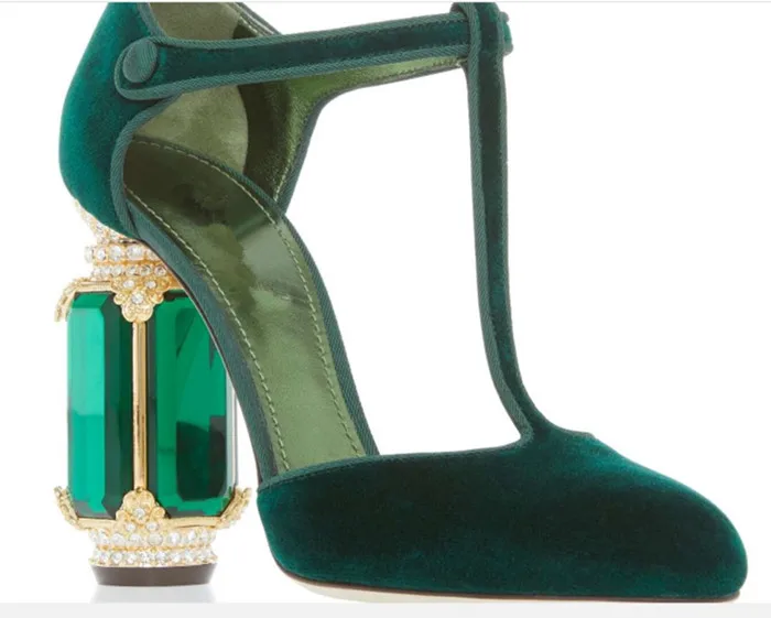 Sexy Women Pumps Chunky High Heel Pointed Toe Heels Suede Eye Dress Shoes T Strap Spring Daily Shoes