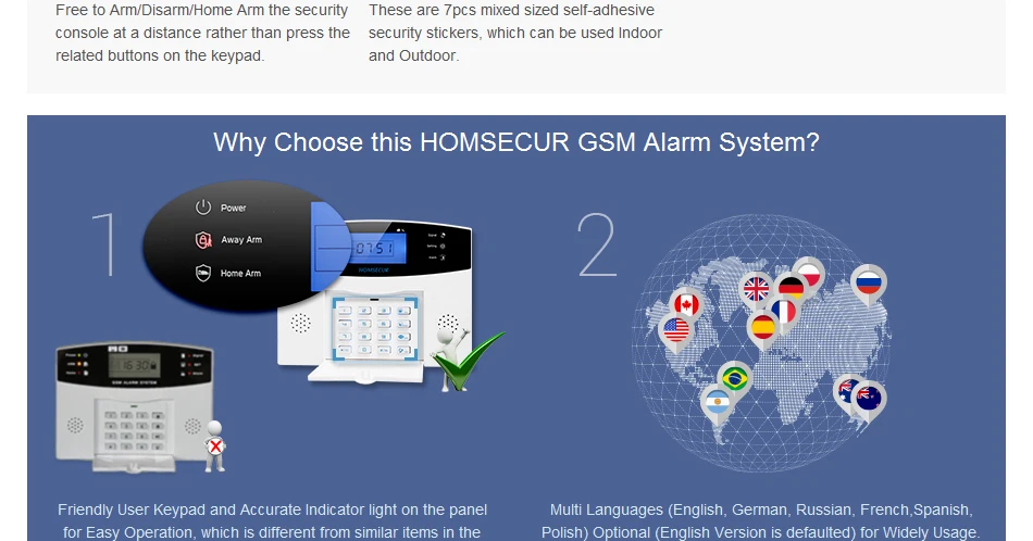 HOMSECUR DIY Беспроводной и проводной ЖК-дисплей 433 МГц GSM 850/900/1800/1900 сигнализации дома Системы + аксессуары