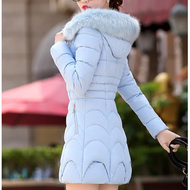 Зимнее женское Новое M-3XL средней длины со съемным меховым воротником, плотное хлопковое пальто, приталенное тонкое пуховое пальто с капюшоном, хлопковая одежда s92