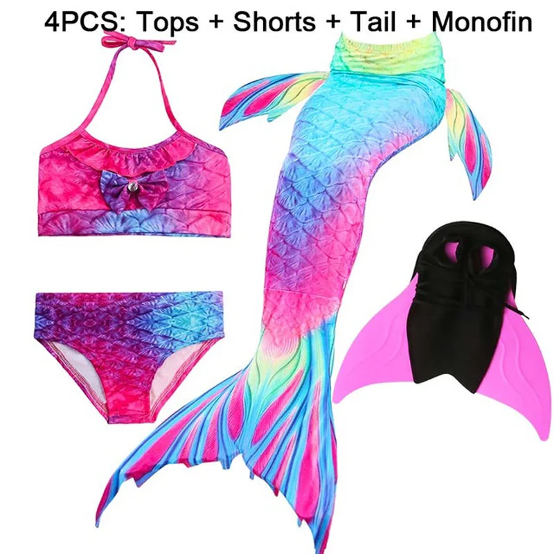 NEW!! Kids Mermaid Tails for Swimming tail with Monofin Children Girls Costumes Swimmable Swimsuit Bikini Flipper |