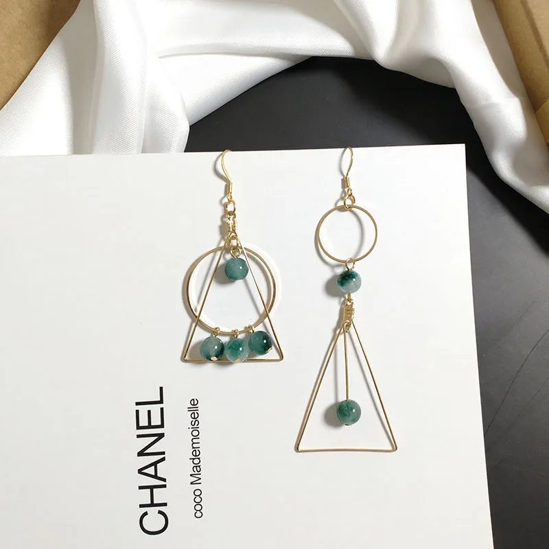 

retro geometry earrings long asymmetrical earrings natural stone earrings