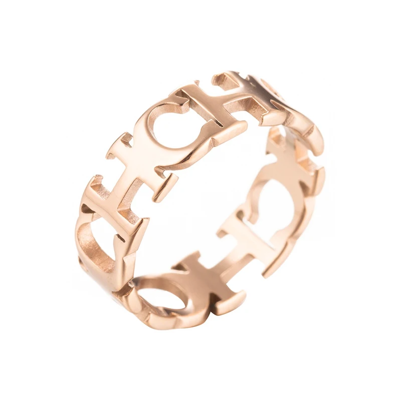 

Meicialanda Stainless steel rose gold atmospheric letter cutout woman ring Fashion Fashion simple couple ring jewelry