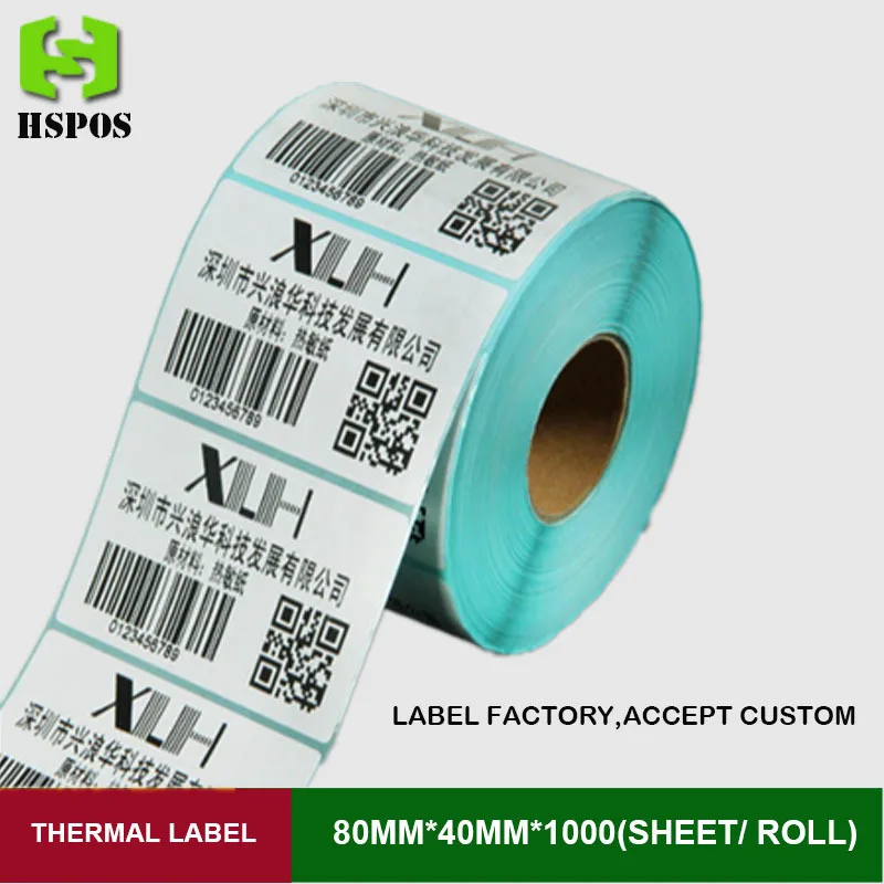 Papel de la impresora térmica 80mm x 40mm 1000 unids un rollo sola fila Auto adhesivo impresión papel puede personalizado etiqueta engomada del logotipo