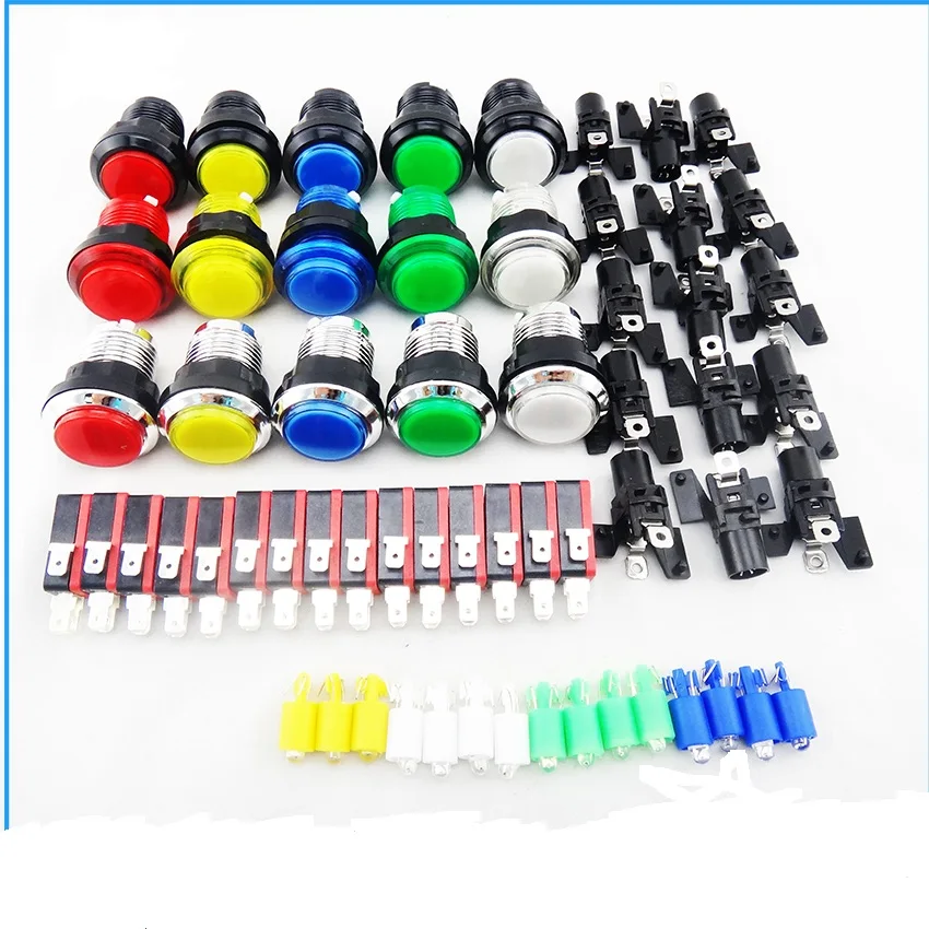 

30 Pcs/lot Arcade 30mm Led lit Illuminated Push Buttons Built-In 5V LED Light With Micro Switch 15 color for choose