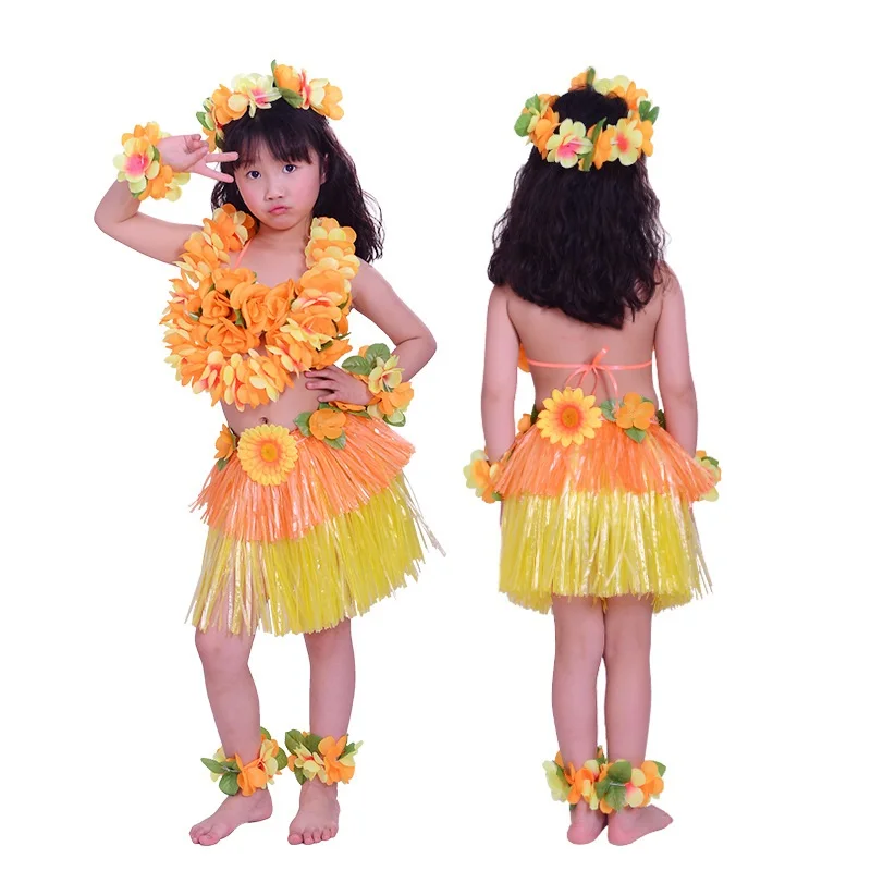 סיבי פלסטיק דשא ילדים חצאיות כפול לעבות הולה חצאית הוואי תלבושות 30CM/40cm  ילד להתלבש חגיגי ומסיבה - purim sale