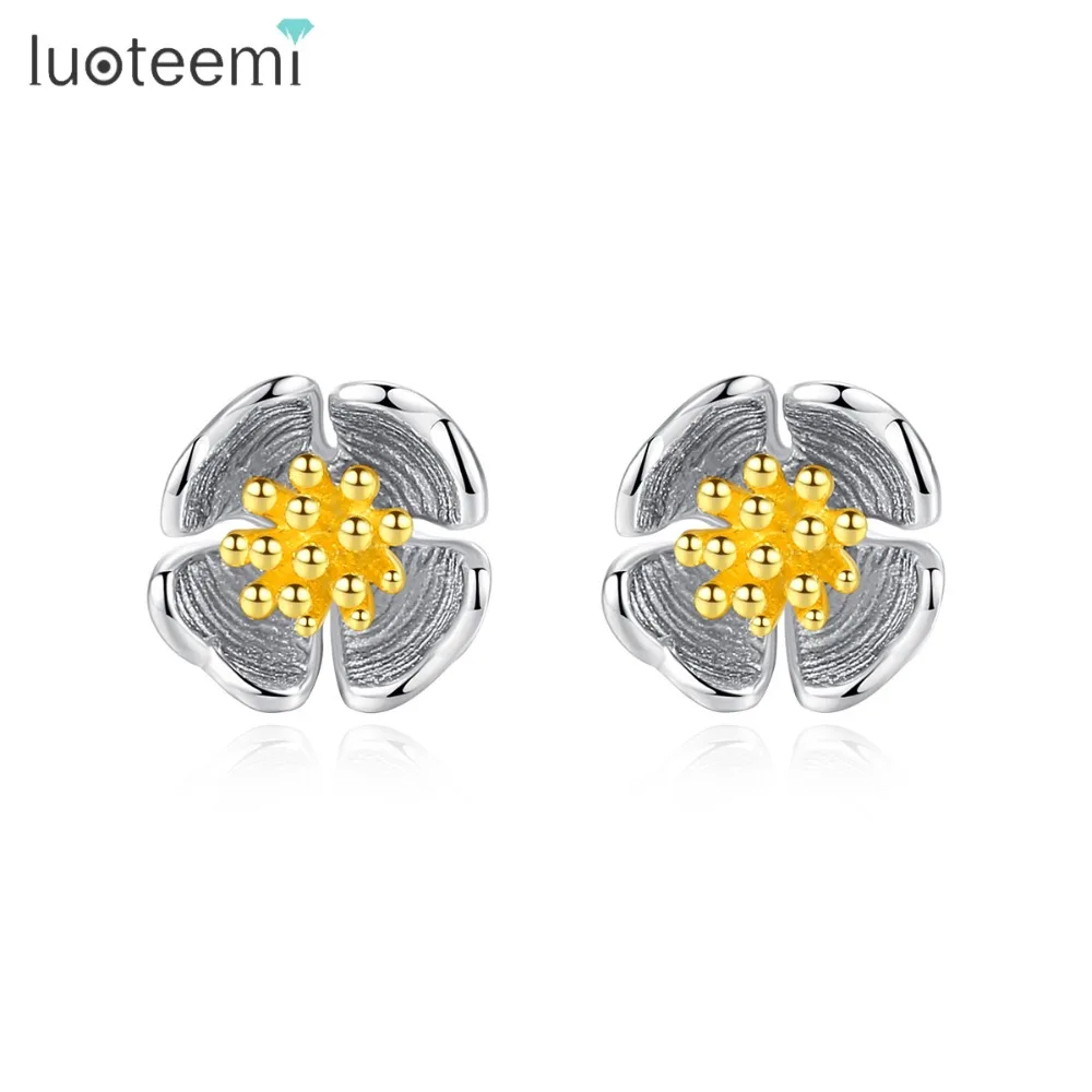 

LUOTEEMI Brand Design Charming Flower Small Stud Earrings for Women Girls Party Dating 925 Sterling Silver Jewelry Bijoux