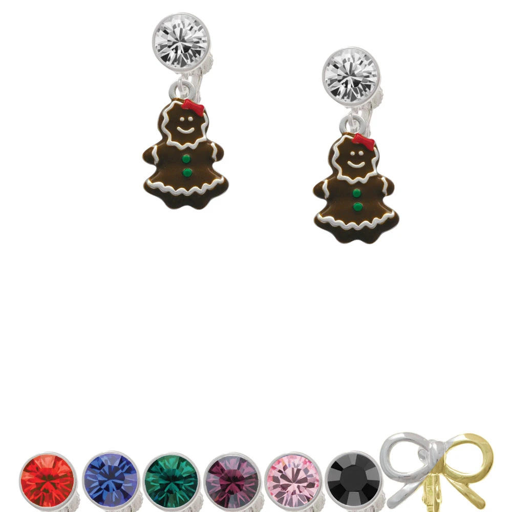 Enamel Gingerbread Girl Crystal Clip On Earrings