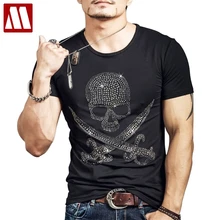 Мужская футболка в стиле панк, стразы, Череп, принт, для фитнеса, хип-хоп, черный топ, Мужской Топ, Camiseta Mujer, мужские повседневные базовые футболки