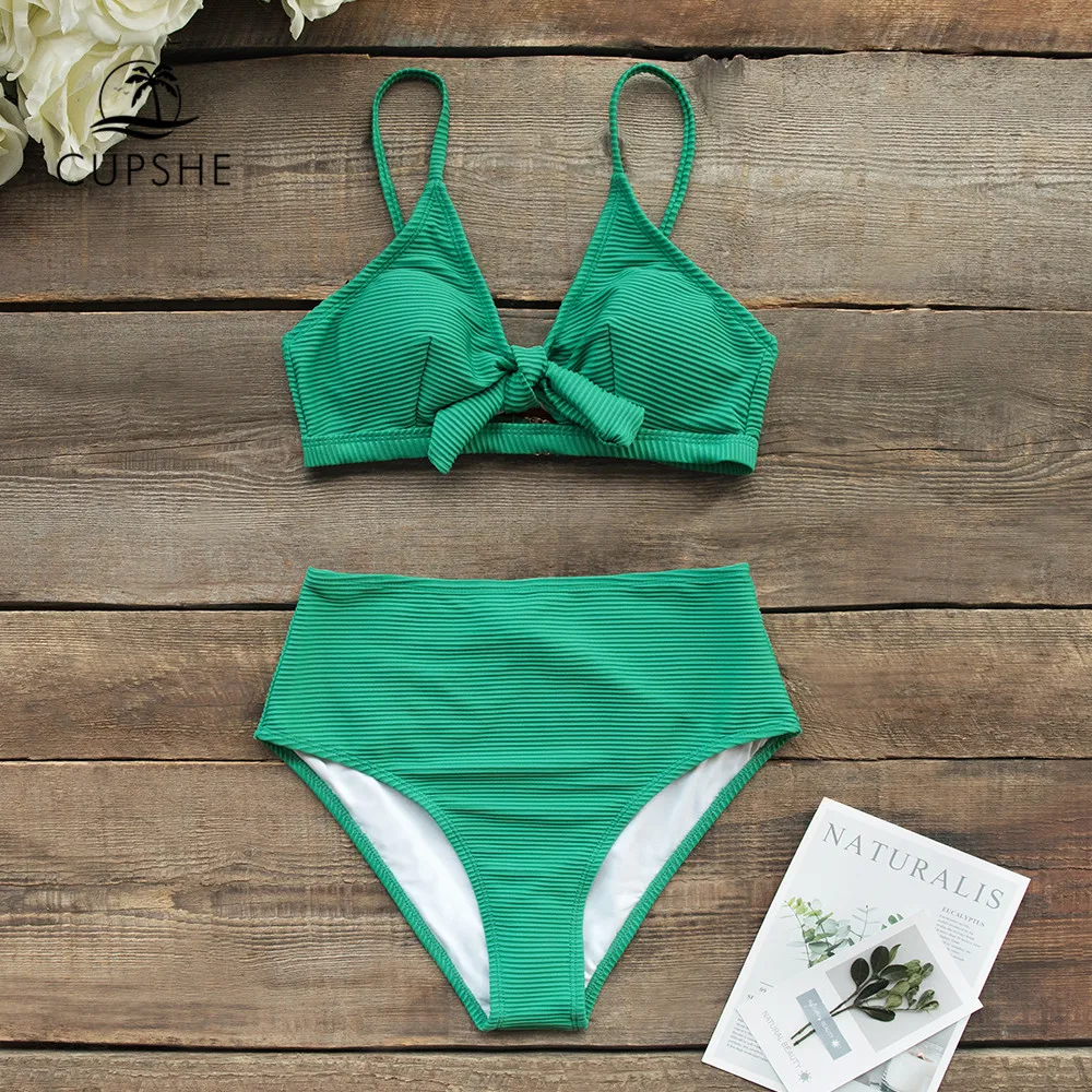 CUPSHE Jade зеленый спереди узел с высокой талией бикини наборы сексуальный купальник