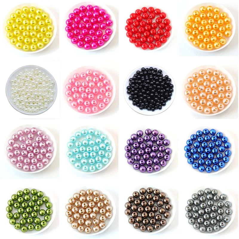 

100pcs/bag With Hole ABS Imitation Pearl Beads 4/6/8/10/12MM Round Plastic Acrylic Spacer Bead for DIY Jewelry Making Findings
