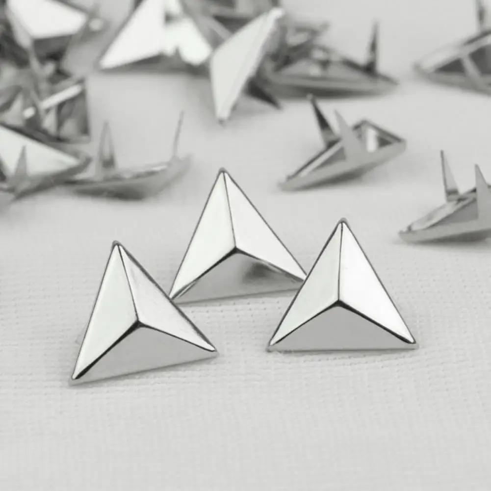 cheap 100pcs lot Punk Rock 15mm Silver Triangle Rivets Spike Studs Bag Belt Leathercraft Clothes DIY Accessories Craft
