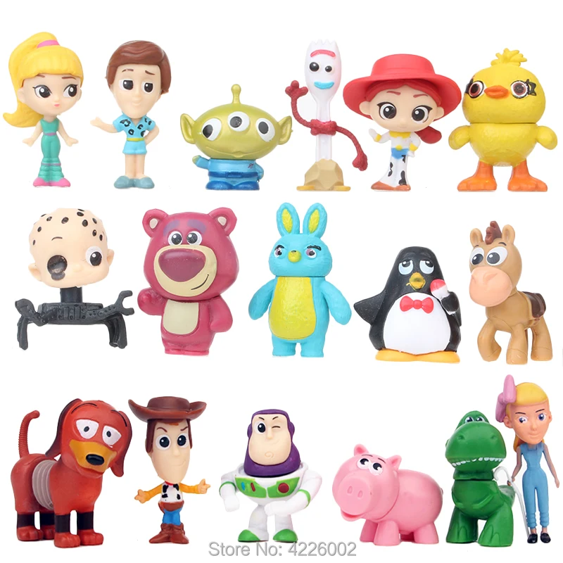

Toy Story 4 Woody Forky Ducky Bo Peep Jessie Miniature Action Figures Slinky Dog Rex Bullseye Wheezy Figurines Dolls Kids Toys