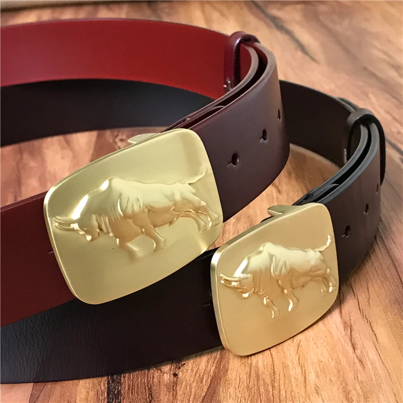 

Brass Bull Belt Buckle Luxury Leather Belt Men Ceinture Homme Cowboy Jeans Strap Waist Belt Cinturon Hombre Men Strap MBT0377