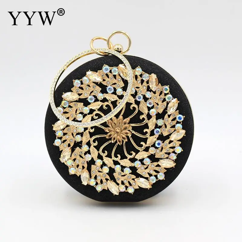 

Round Vintage Clutch Bag Metallic Rhinestones Clutch Handbags Wedding Bridal Purse Female Diamonds Rhinestone Luxury Bag Party