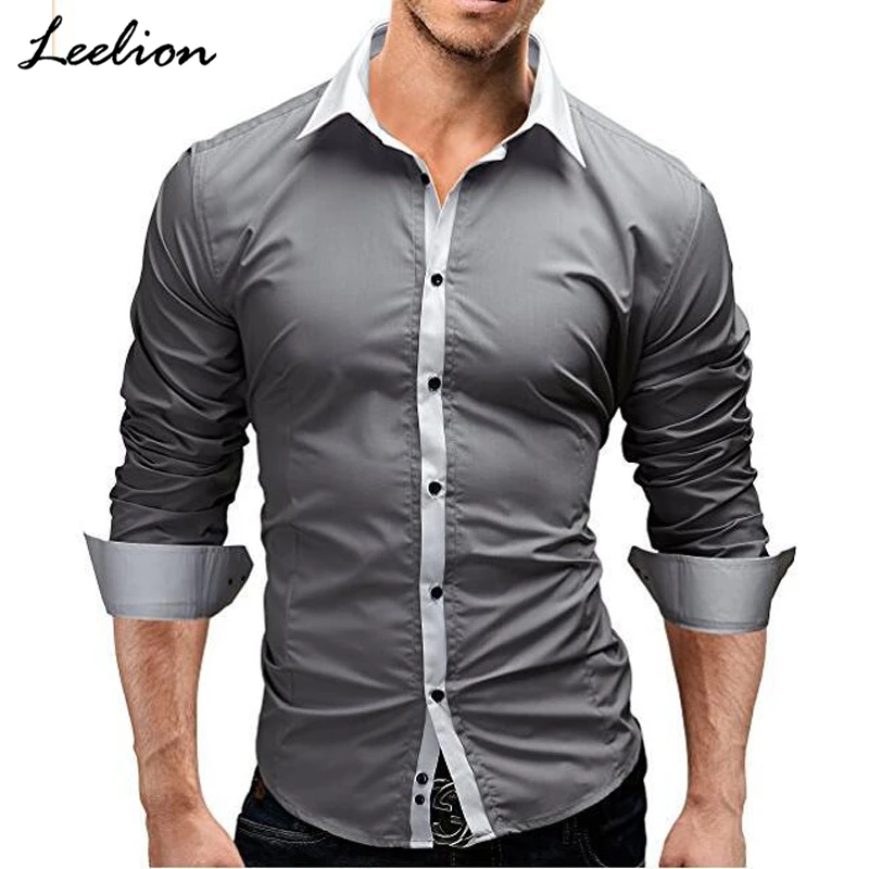 

IceLion 2019 Spring Shirt Men Long Sleeves Slim Fit Dress Shirts Fashion Casual Simple Solid Men's Camisa Masculina Dropshipping