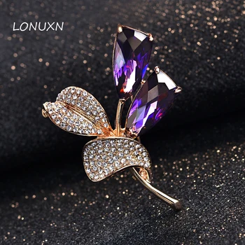 

gold purple Crystal Brooch female high-grade corsageKorean retro flowers Natural girls women jewelry Badge lovers gift
