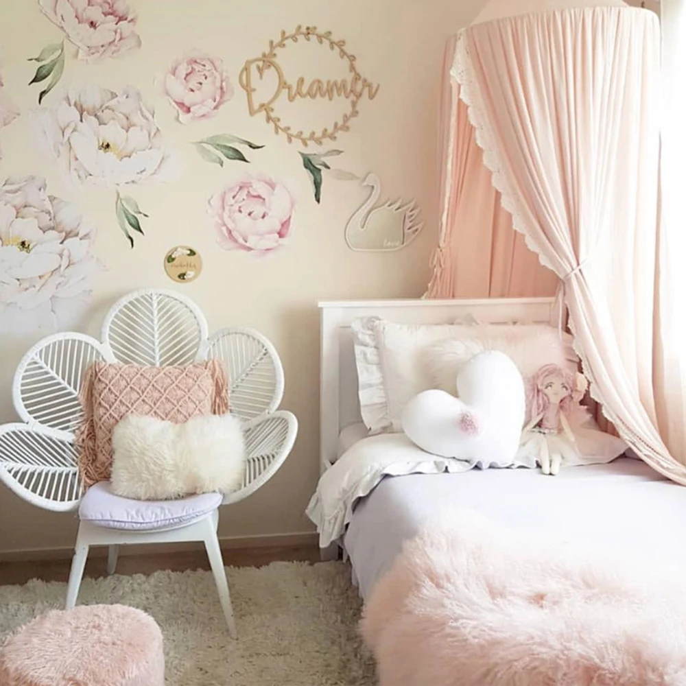 

Round Lace Hanging Bedding Dome Bed Canopy Cotton Mosquito Net Bedcover Curtain For Baby Kids Reading Playing Home Decoration